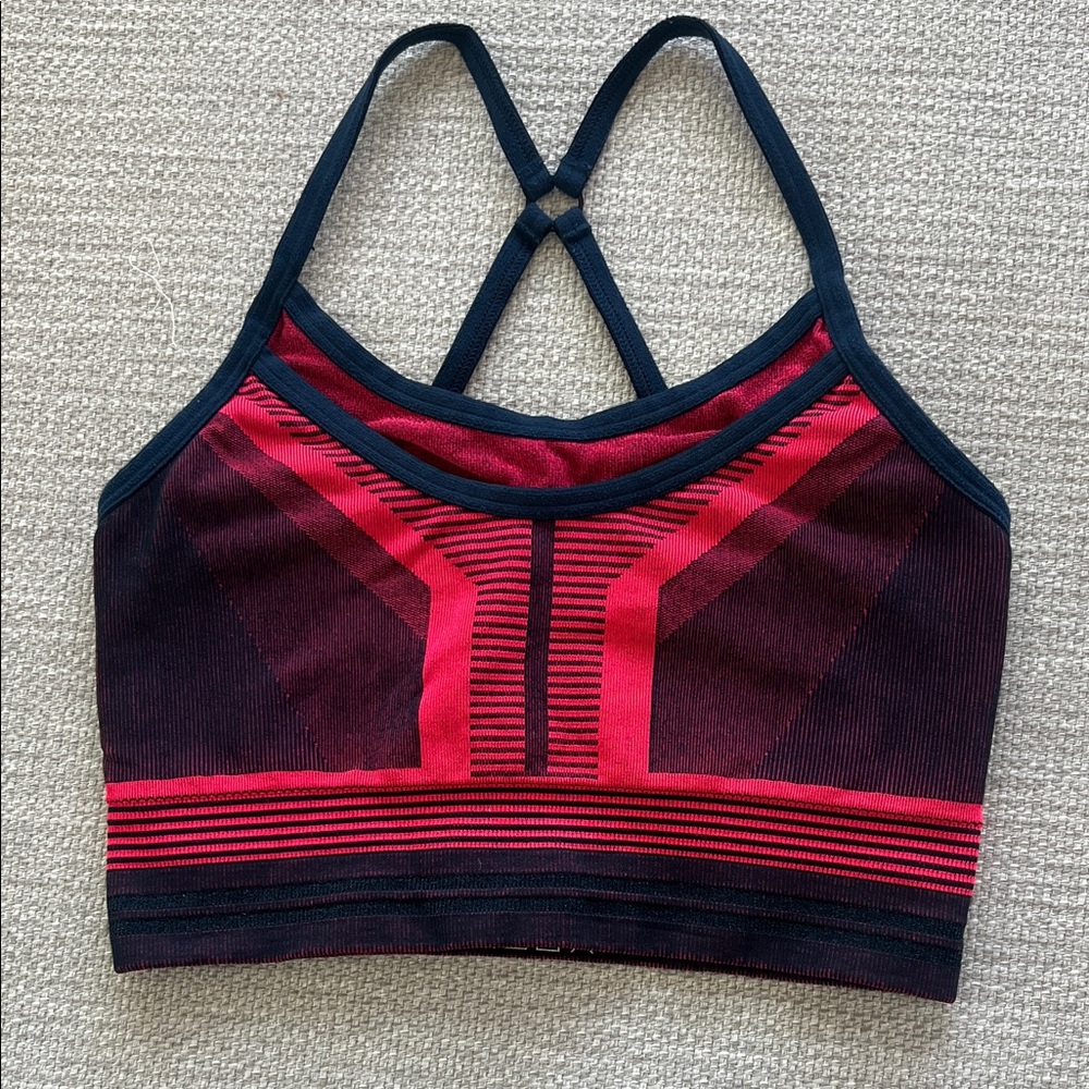 LNDR Seamless hot Pink & Black Strappy Sports Bralette S/M